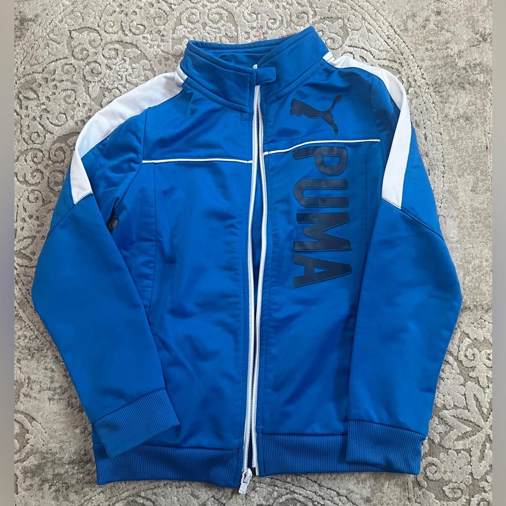 Boys Blue Zip Up Puma Sweater, Size 6